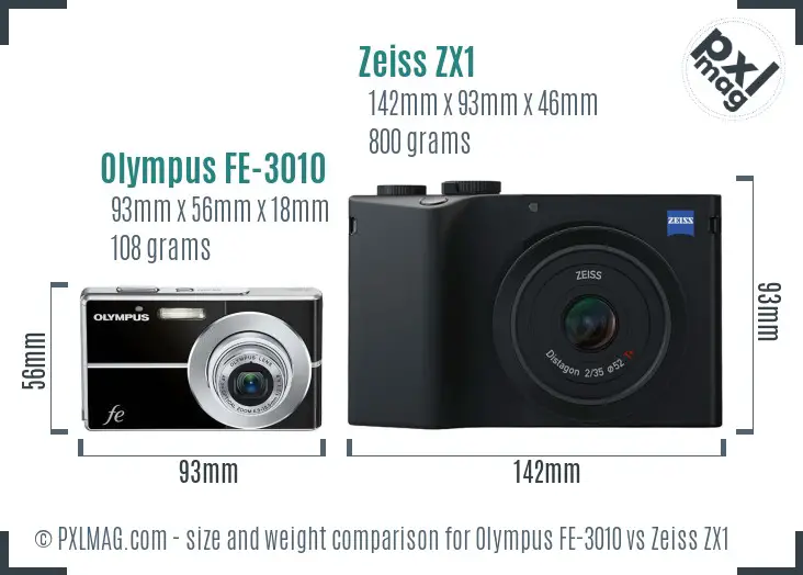 Olympus FE-3010 vs Zeiss ZX1 size comparison