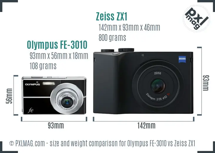 Olympus FE-3010 vs Zeiss ZX1 size comparison Olympus FE-3010 vs Zeiss ZX1 size comparison