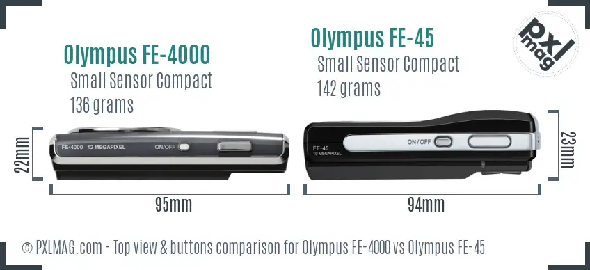 Olympus FE-4000 vs Olympus FE-45 top view buttons comparison