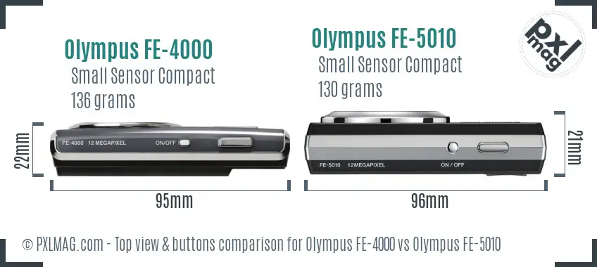 Olympus FE-4000 vs Olympus FE-5010 top view buttons comparison