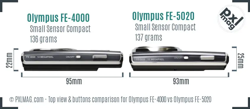 Olympus FE-4000 vs Olympus FE-5020 top view buttons comparison