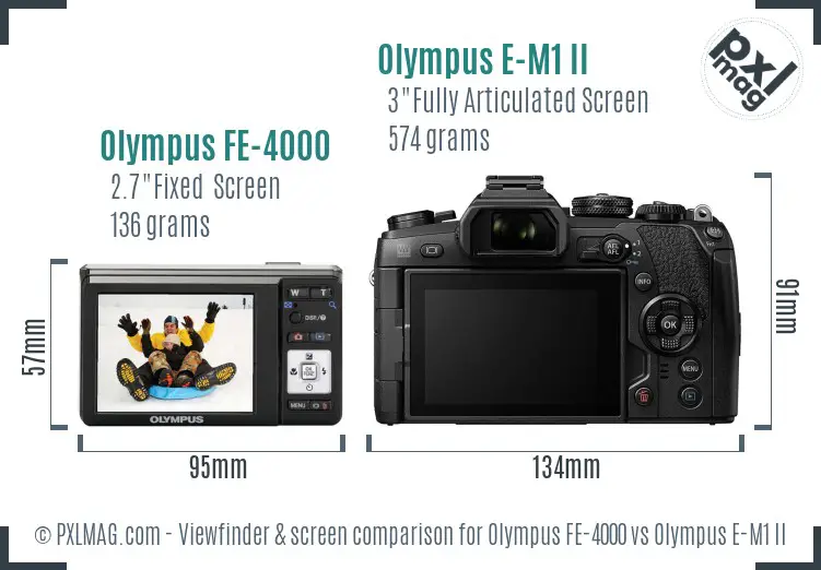 Olympus FE-4000 vs Olympus E-M1 II Screen and Viewfinder comparison