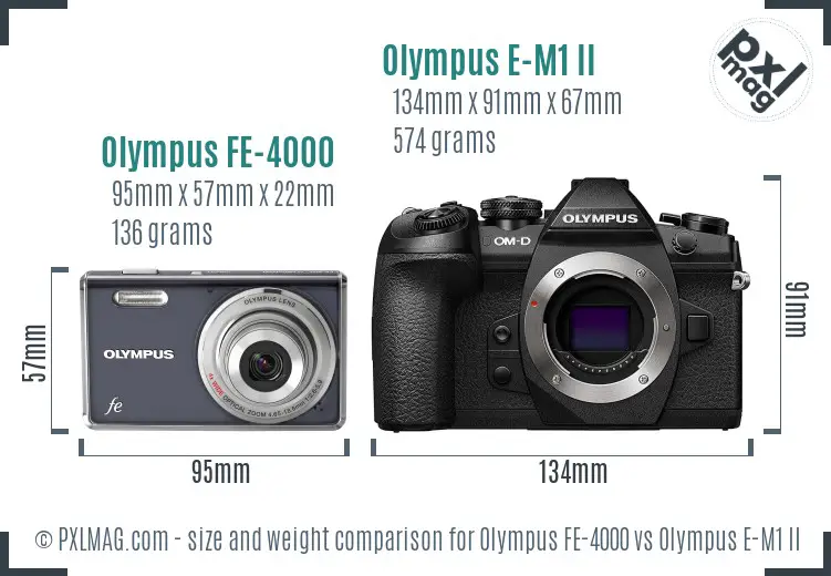 Olympus FE-4000 vs Olympus E-M1 II size comparison