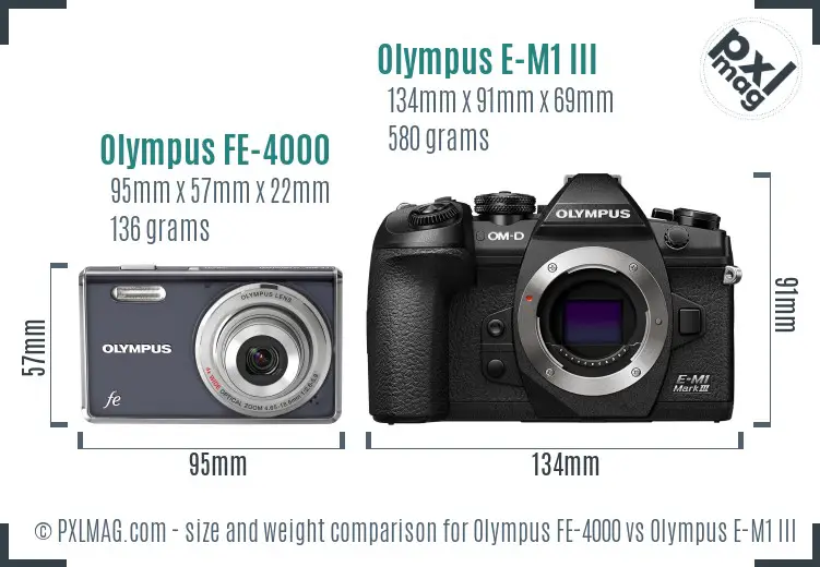 Olympus FE-4000 vs Olympus E-M1 III size comparison