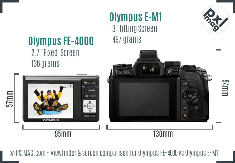 Olympus FE-4000 vs Olympus E-M1 Screen and Viewfinder comparison