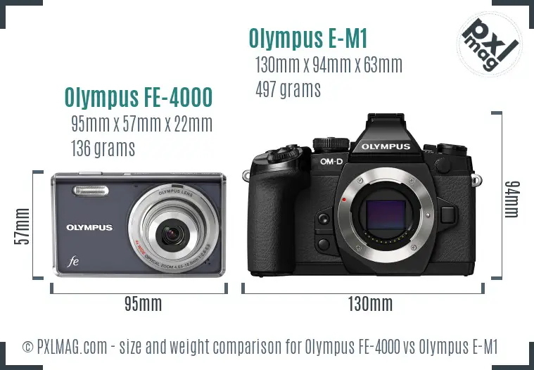 Olympus FE-4000 vs Olympus E-M1 size comparison