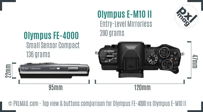 Olympus FE-4000 vs Olympus E-M10 II top view buttons comparison