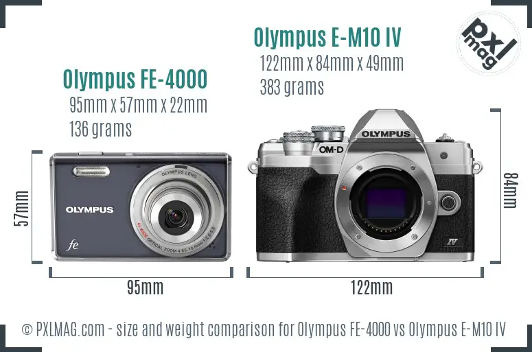 Olympus FE-4000 vs Olympus E-M10 IV size comparison