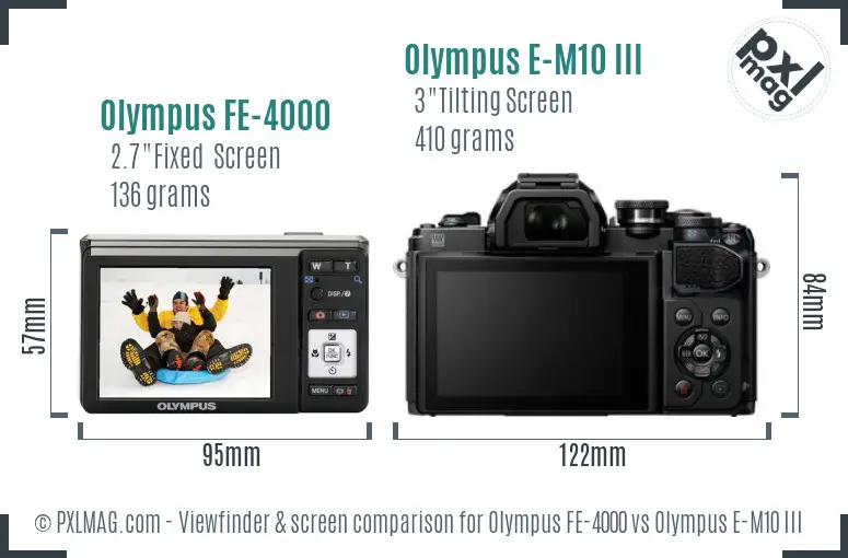 Olympus FE-4000 vs Olympus E-M10 III Screen and Viewfinder comparison