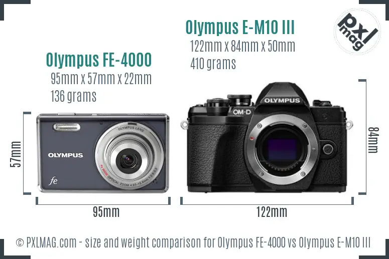 Olympus FE-4000 vs Olympus E-M10 III size comparison