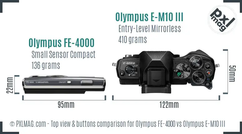 Olympus FE-4000 vs Olympus E-M10 III top view buttons comparison