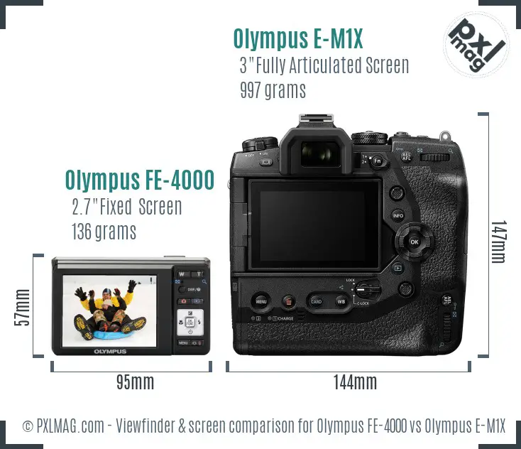 Olympus FE-4000 vs Olympus E-M1X Screen and Viewfinder comparison