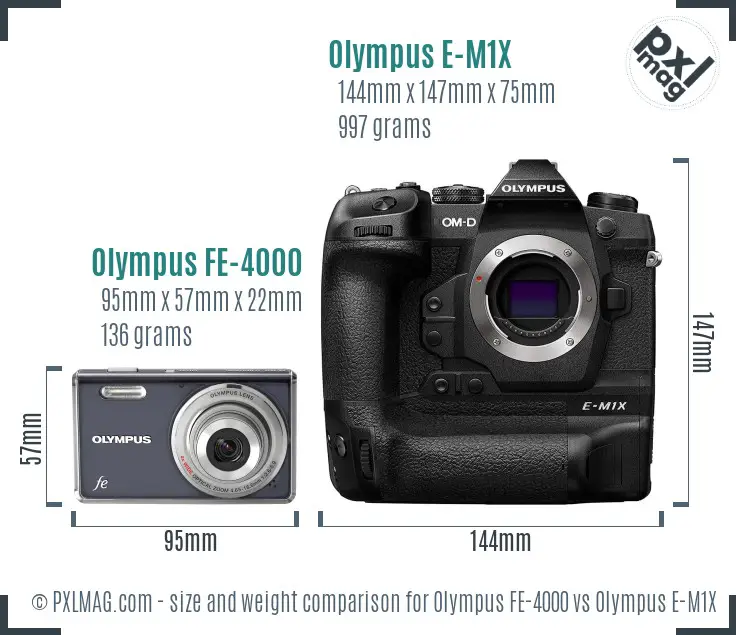 Olympus FE-4000 vs Olympus E-M1X size comparison