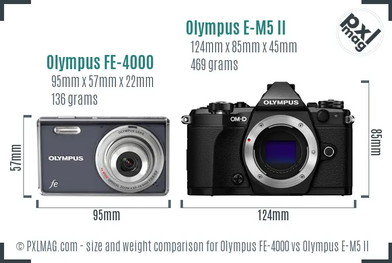 Olympus FE-4000 vs Olympus E-M5 II size comparison