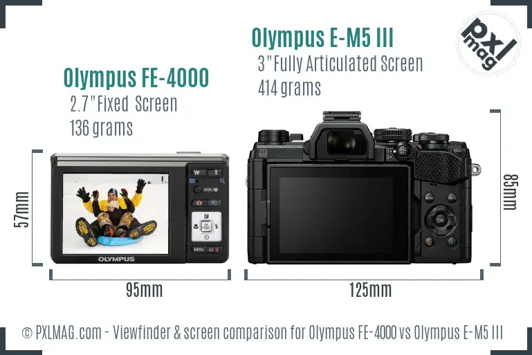 Olympus FE-4000 vs Olympus E-M5 III Screen and Viewfinder comparison