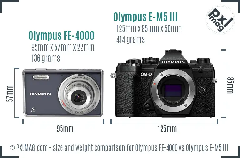 Olympus FE-4000 vs Olympus E-M5 III size comparison