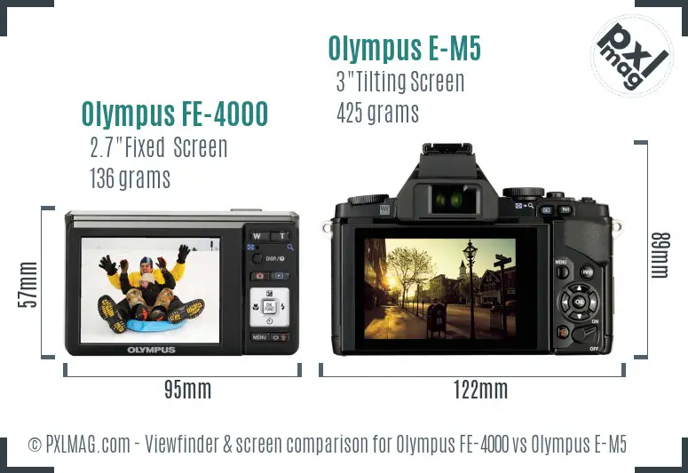 Olympus FE-4000 vs Olympus E-M5 Screen and Viewfinder comparison