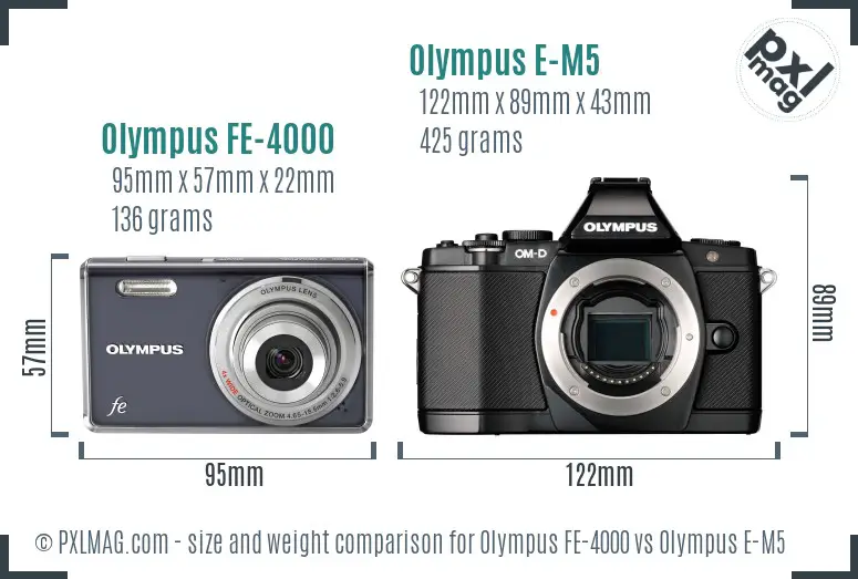 Olympus FE-4000 vs Olympus E-M5 size comparison