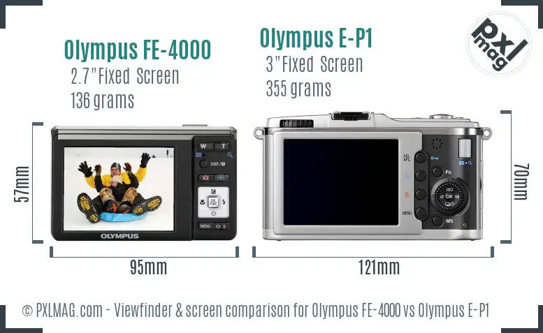 Olympus FE-4000 vs Olympus E-P1 Screen and Viewfinder comparison