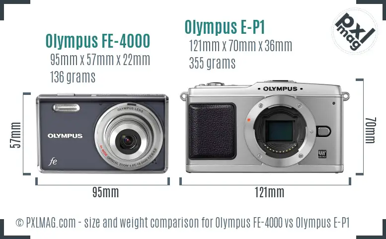Olympus FE-4000 vs Olympus E-P1 size comparison