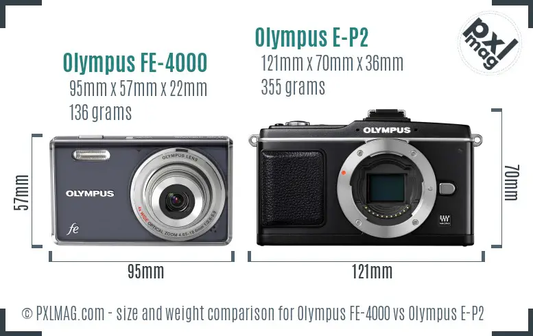 Olympus FE-4000 vs Olympus E-P2 size comparison
