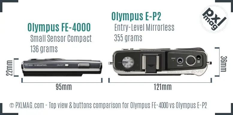 Olympus FE-4000 vs Olympus E-P2 top view buttons comparison