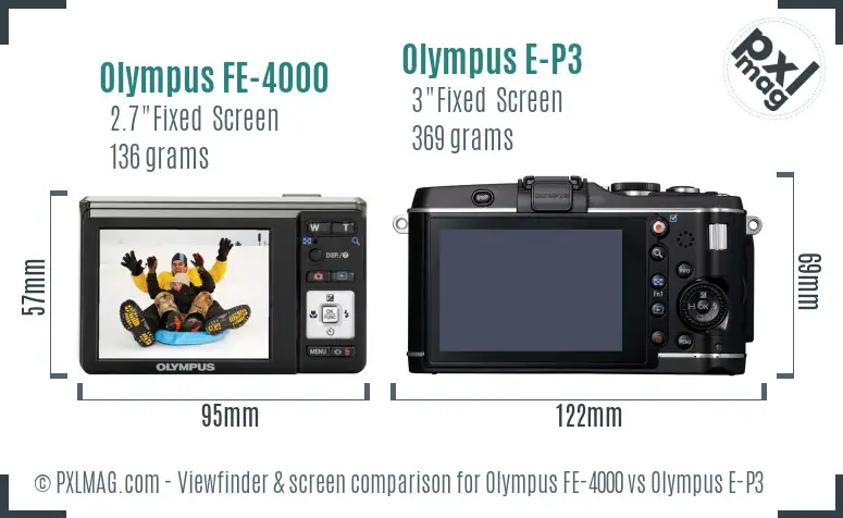 Olympus FE-4000 vs Olympus E-P3 Screen and Viewfinder comparison