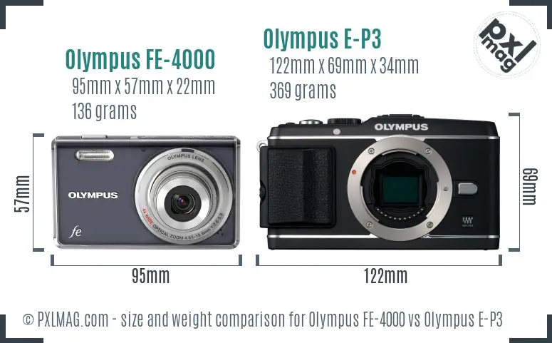 Olympus FE-4000 vs Olympus E-P3 size comparison