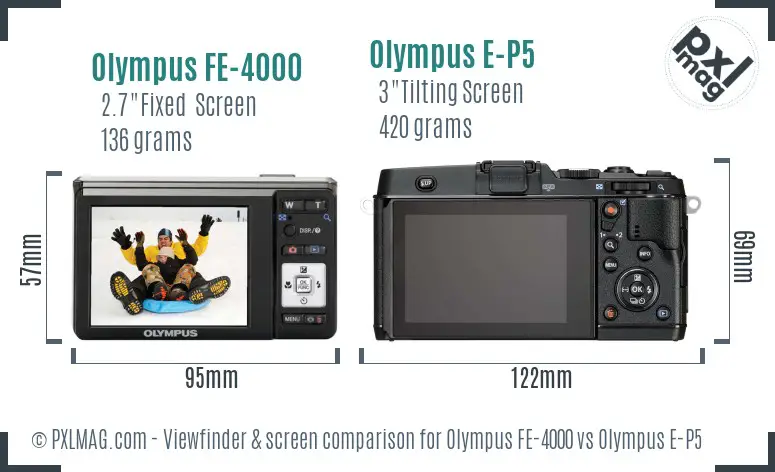 Olympus FE-4000 vs Olympus E-P5 Screen and Viewfinder comparison