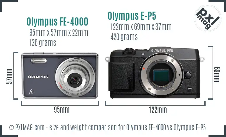 Olympus FE-4000 vs Olympus E-P5 size comparison
