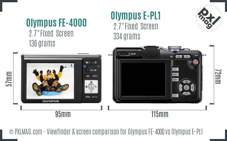 Olympus FE-4000 vs Olympus E-PL1 Screen and Viewfinder comparison