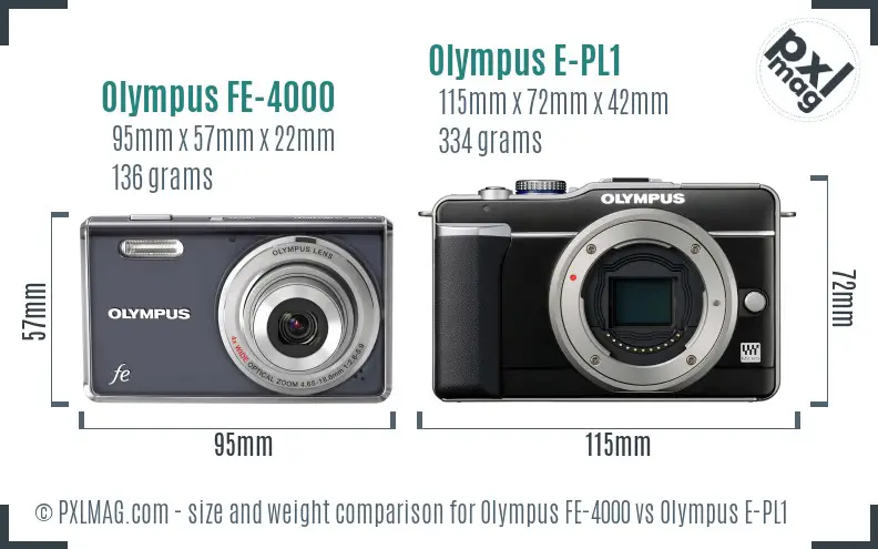 Olympus FE-4000 vs Olympus E-PL1 size comparison