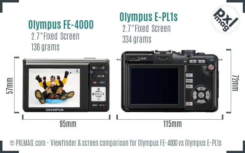 Olympus FE-4000 vs Olympus E-PL1s Screen and Viewfinder comparison