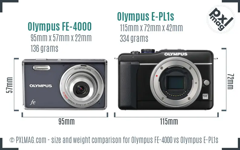 Olympus FE-4000 vs Olympus E-PL1s size comparison