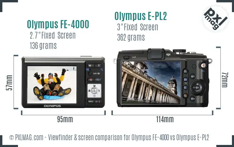 Olympus FE-4000 vs Olympus E-PL2 Screen and Viewfinder comparison