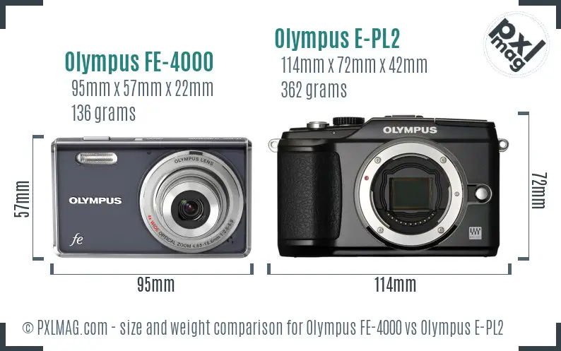 Olympus FE-4000 vs Olympus E-PL2 size comparison