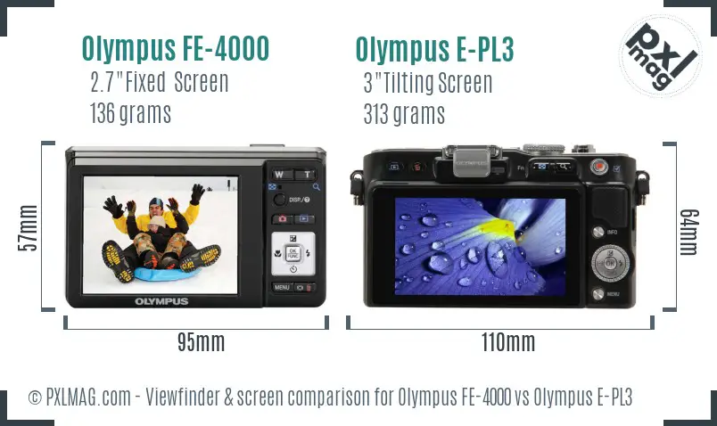 Olympus FE-4000 vs Olympus E-PL3 Screen and Viewfinder comparison