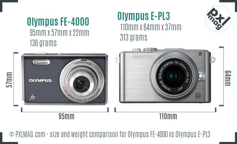 Olympus FE-4000 vs Olympus E-PL3 size comparison