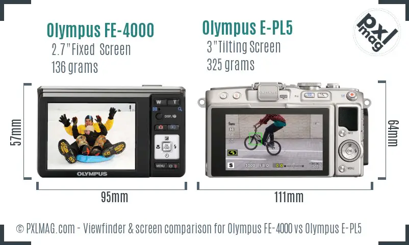 Olympus FE-4000 vs Olympus E-PL5 Screen and Viewfinder comparison