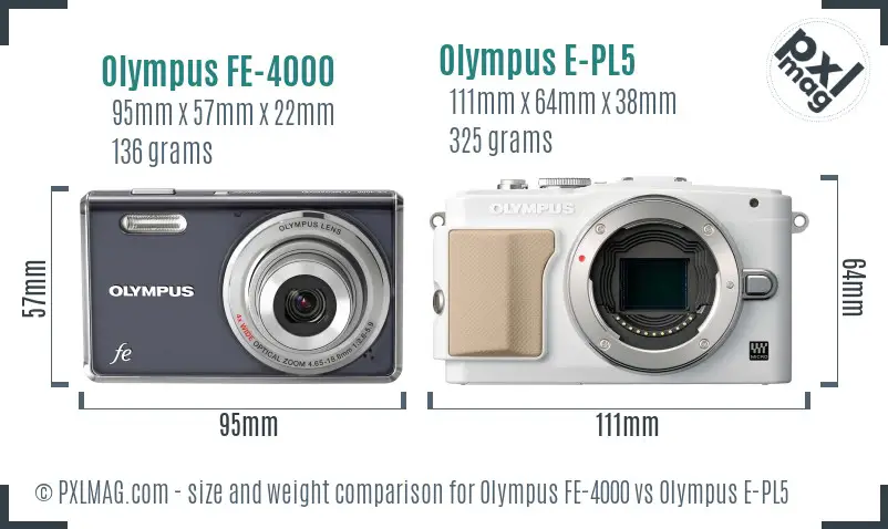 Olympus FE-4000 vs Olympus E-PL5 size comparison