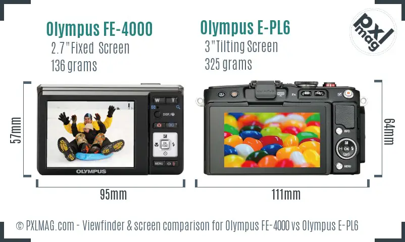Olympus FE-4000 vs Olympus E-PL6 Screen and Viewfinder comparison