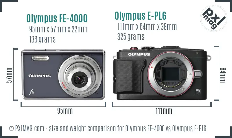 Olympus FE-4000 vs Olympus E-PL6 size comparison