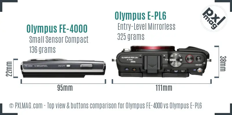 Olympus FE-4000 vs Olympus E-PL6 top view buttons comparison