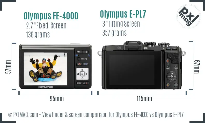 Olympus FE-4000 vs Olympus E-PL7 Screen and Viewfinder comparison