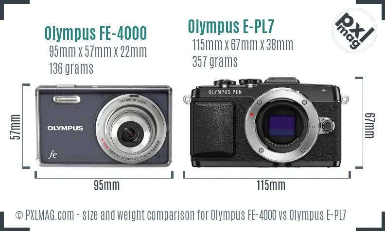 Olympus FE-4000 vs Olympus E-PL7 size comparison