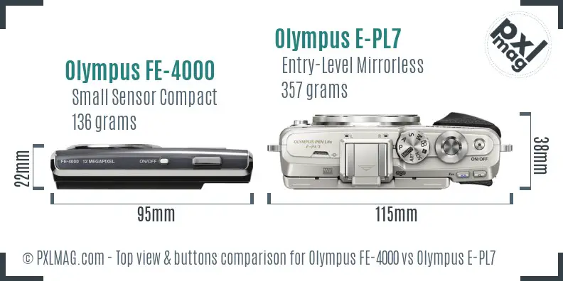 Olympus FE-4000 vs Olympus E-PL7 top view buttons comparison