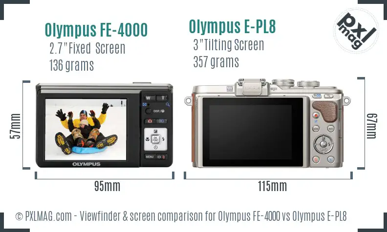 Olympus FE-4000 vs Olympus E-PL8 Screen and Viewfinder comparison