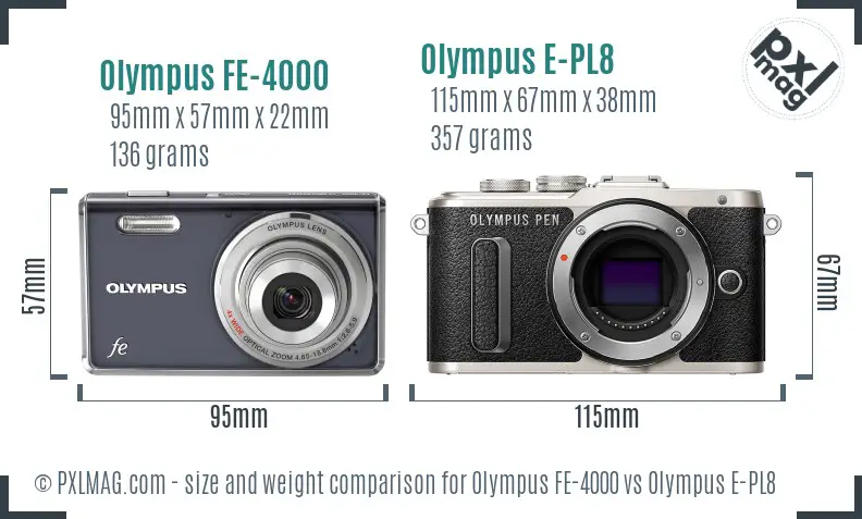 Olympus FE-4000 vs Olympus E-PL8 size comparison