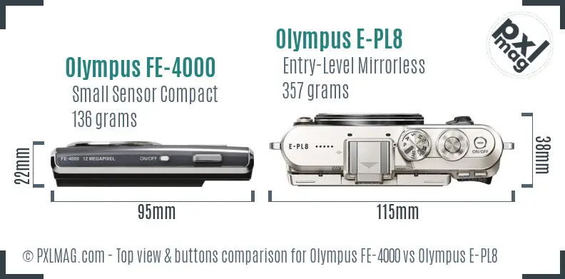 Olympus FE-4000 vs Olympus E-PL8 top view buttons comparison