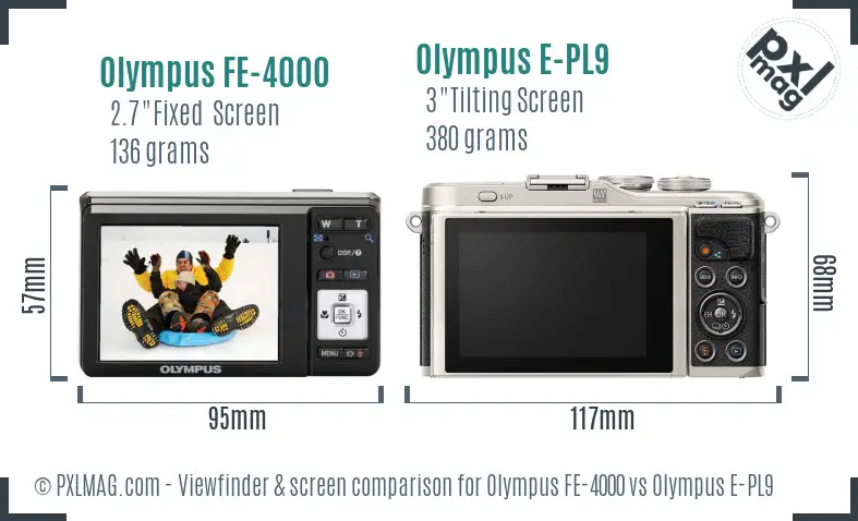 Olympus FE-4000 vs Olympus E-PL9 Screen and Viewfinder comparison